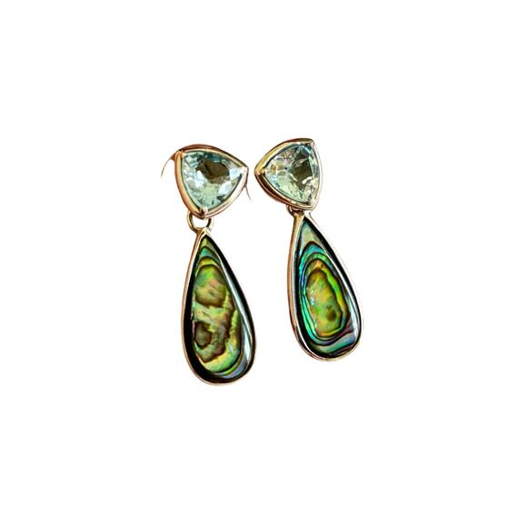 Sterling silver pierced earrings signed 925 CRZ crystal & blue abalone shell - Picture 4 of 7